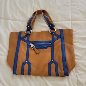 Aimee Kestenberg Rustic Caramel Royal Blue Sample Leather Bag Silver Spikes